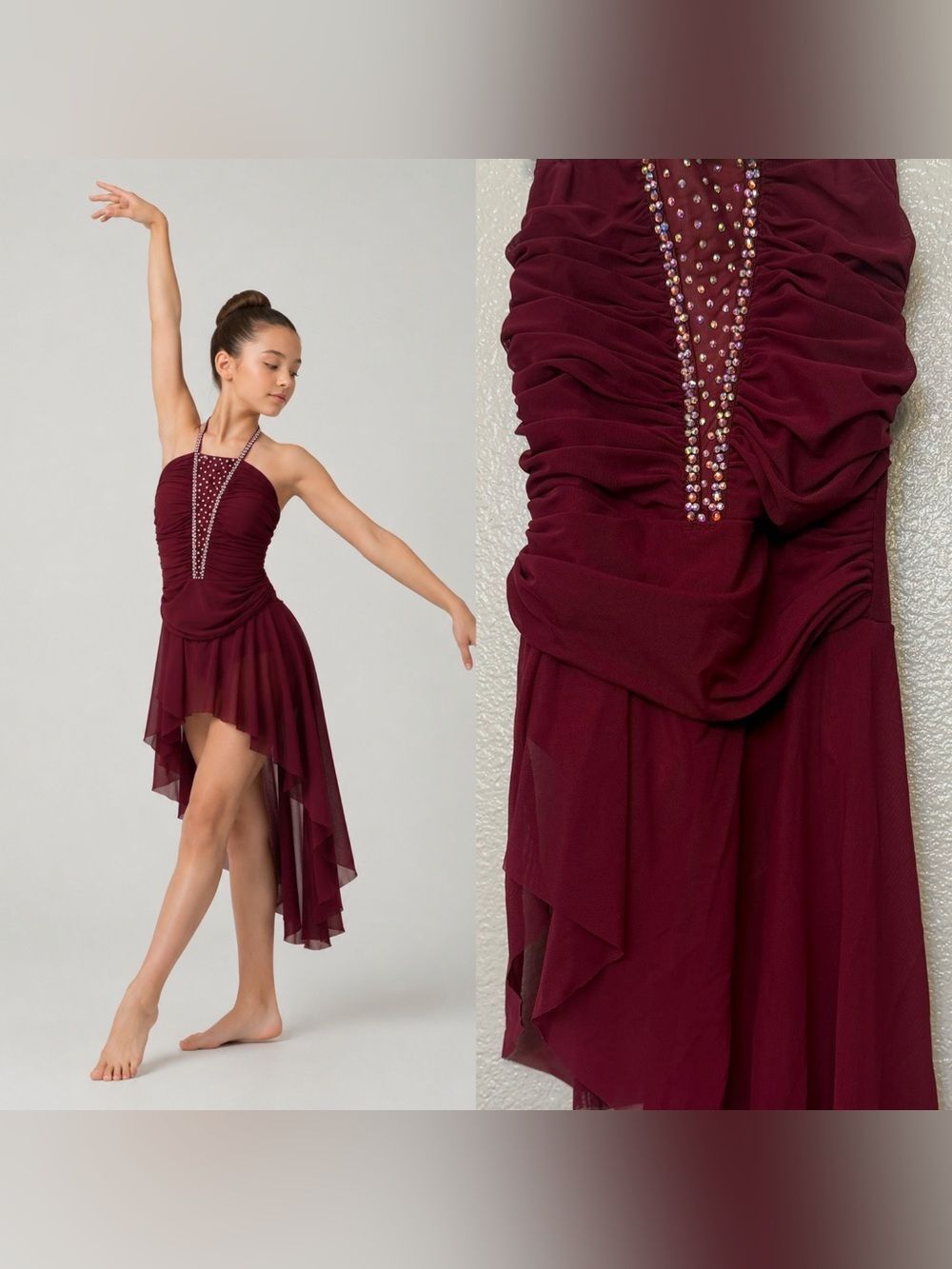 Custom Burgundy Contemporary Dance Costume MC Child Medium Solo Lyrical